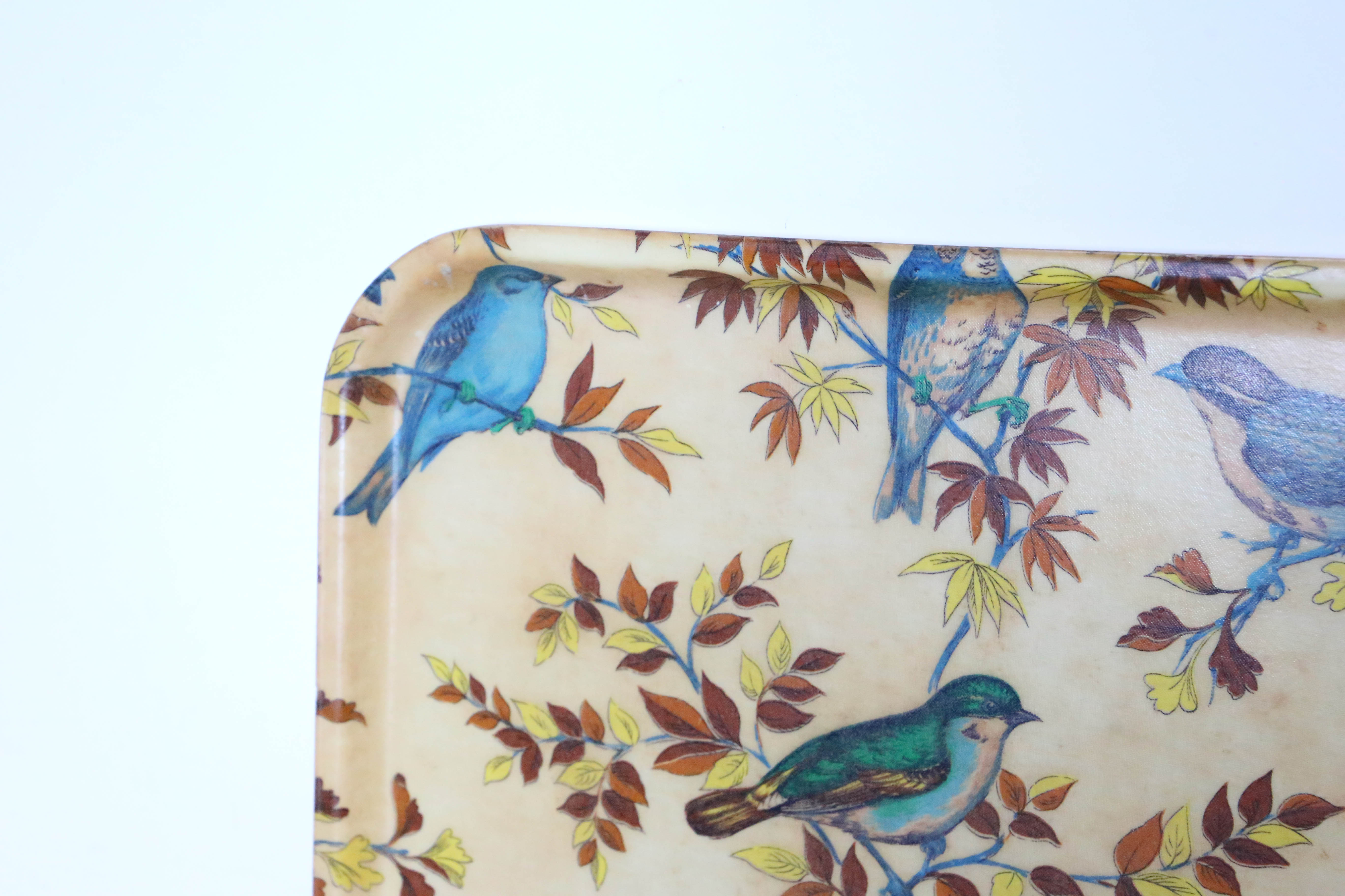 Fiber service tray, bird decorations, vintage