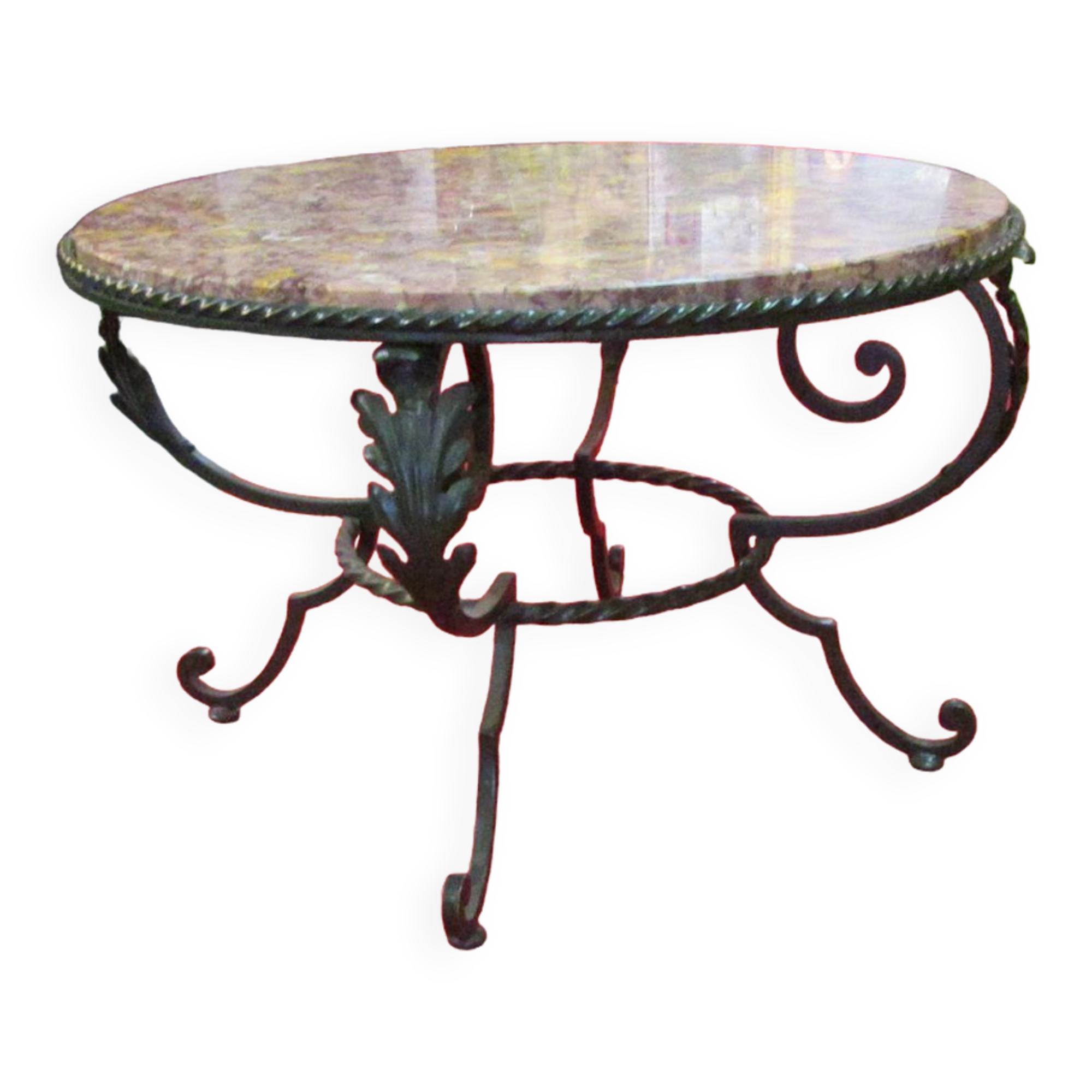 Low wrought iron 1950 marble top side table
