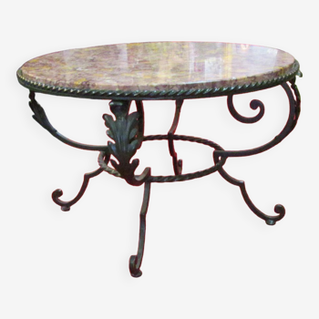 Low wrought iron 1950 marble top side table