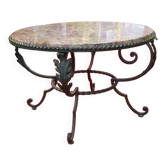 Gueridon bas fer forgé 1950 dessus marbre