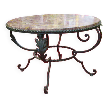 Low wrought iron 1950 marble top side table