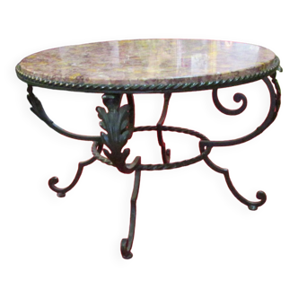 Low wrought iron 1950 marble top side table