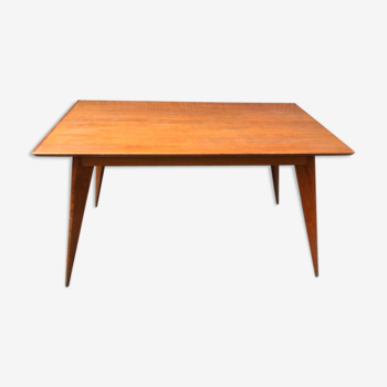 Table à manger pieds compas avec 2 rallonges scandinave 1950