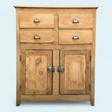Parisian art deco sideboard in solid raw wood with pyrographed decorations, 1929
