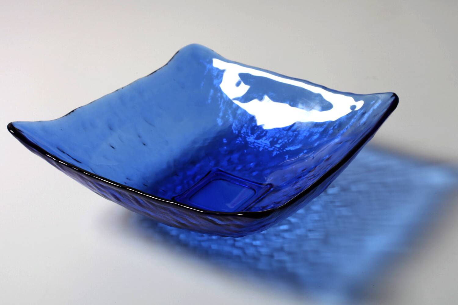 Vintage Square Cobalt Blue Glass Bowl, Italian Glass Tray / Italy / 1970s