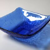 Vintage Square Cobalt Blue Glass Bowl, Italian Glass Tray / Italy / 1970s