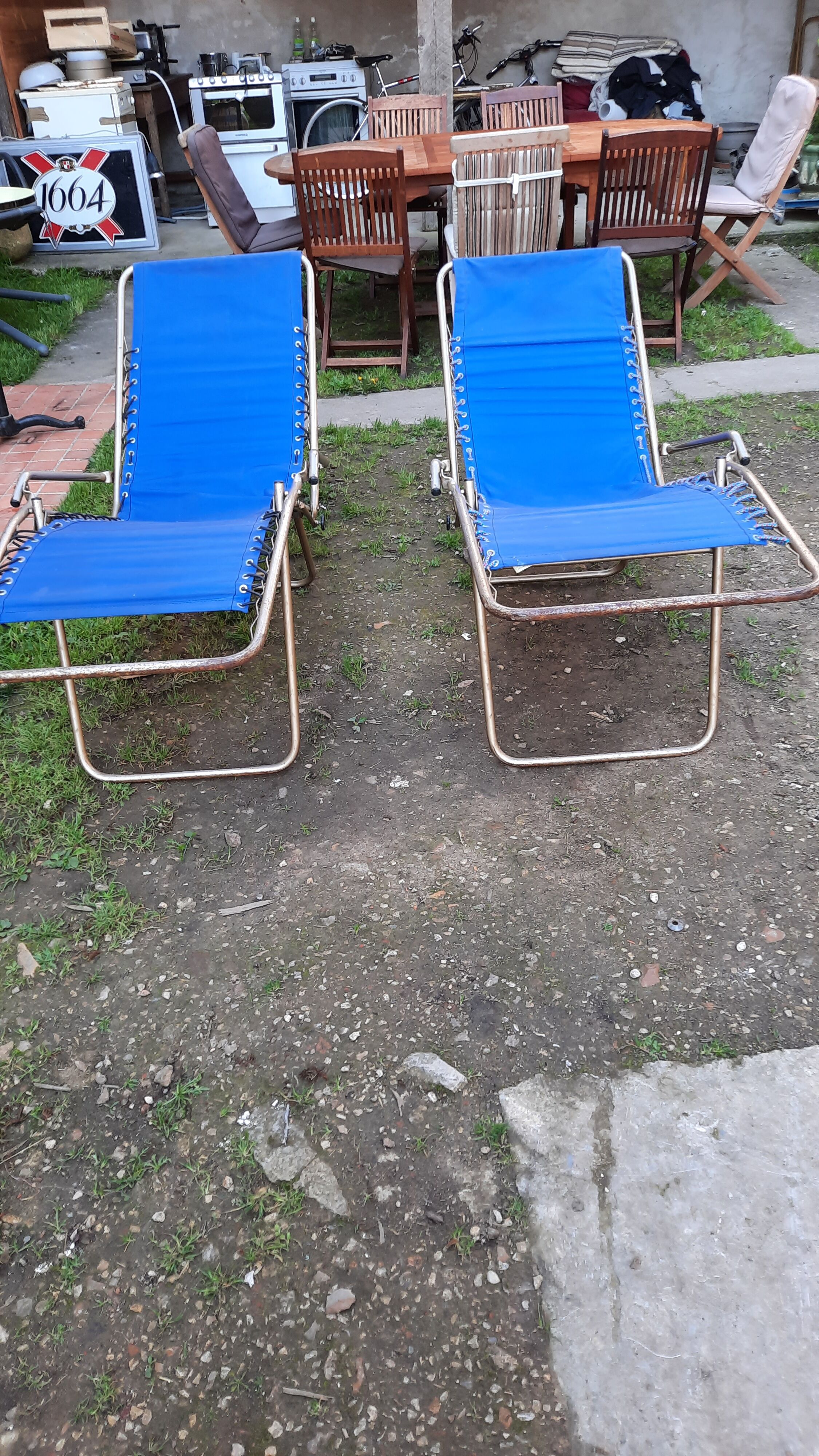 Pair of vintage folding deckchairs