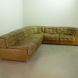 De Sede DS11 Olive Green Patched Leather Modular Sofa, 6 Elements. 1970s