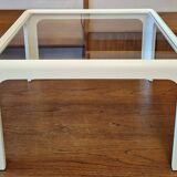 Coffee table in white lacquered wood with glass top, 1960s