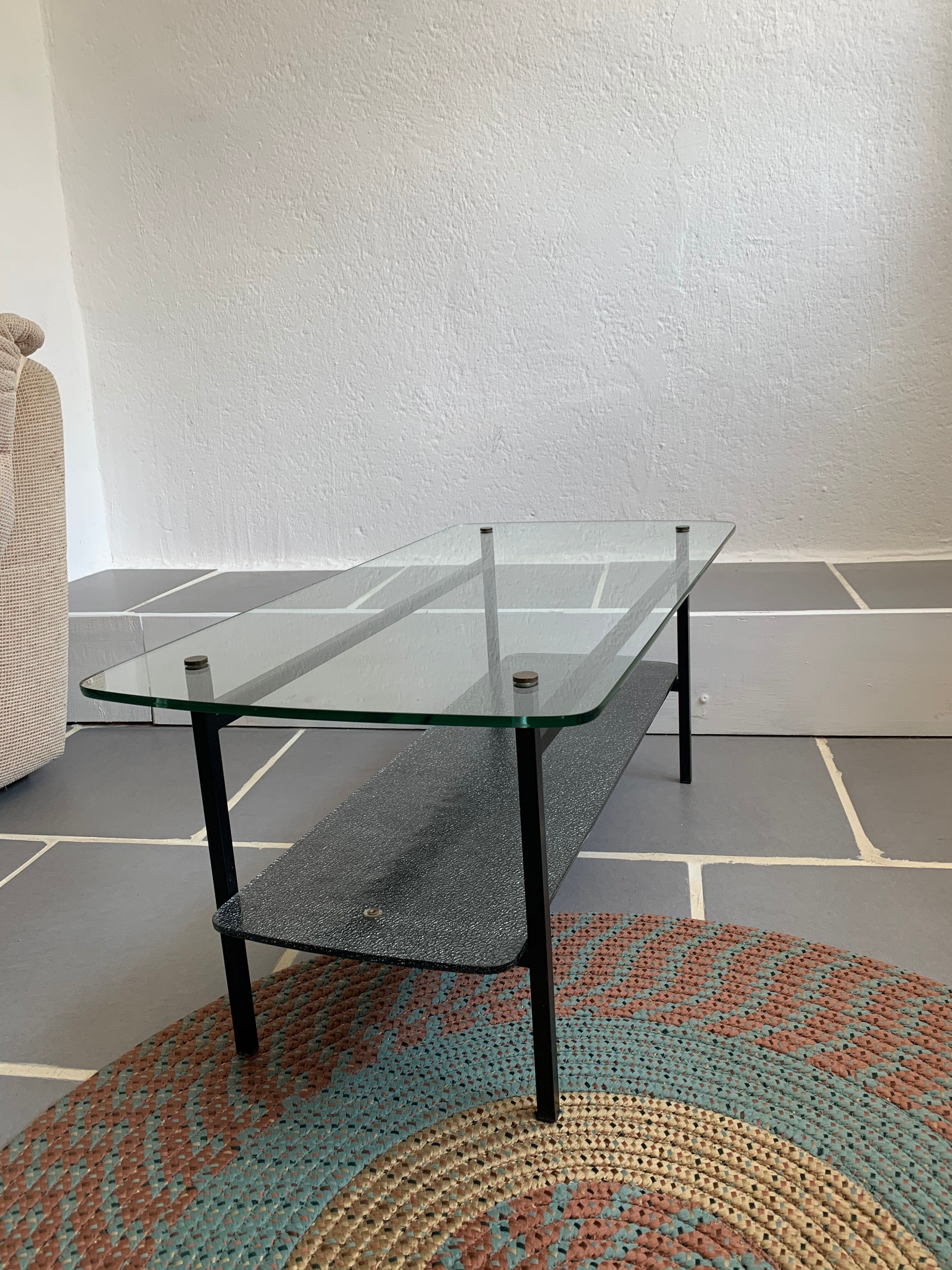 Vintage glass and steel coffee table Years 50