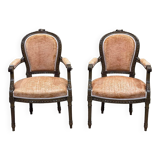 Pair of Louis XVI style armchairs in molded beech, work from the 1950s