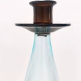 Ensemble postmoderne de trois bougeoirs en verre de Murano aigue-marine et marron, Italie