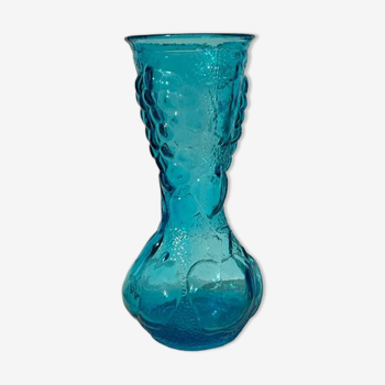 Vintage Italian vase in blue molded glass with fruit pattern in relief