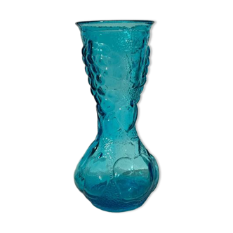 Vintage Italian vase in blue molded glass with fruit pattern in relief