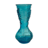 Vase italien vintage en verre moulé bleu à motifs de fruits en relief