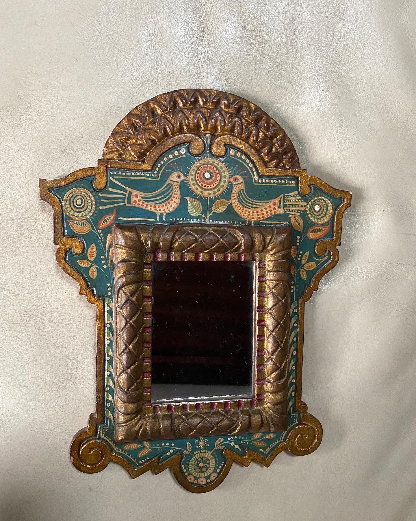 Antique painted wooden mirror