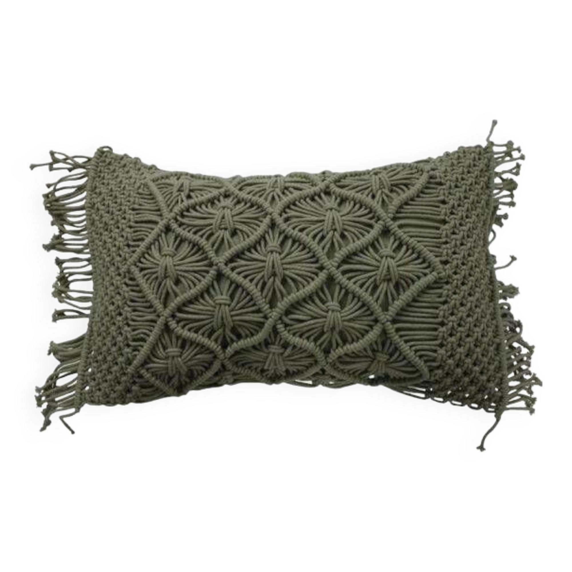 Green woven macramé cushion 40x60 cm