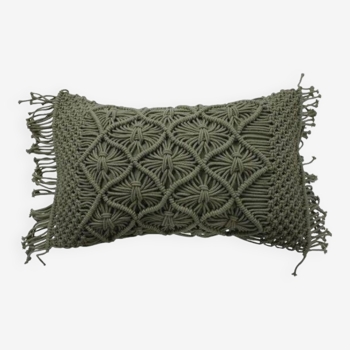 Green woven macramé cushion 40x60 cm