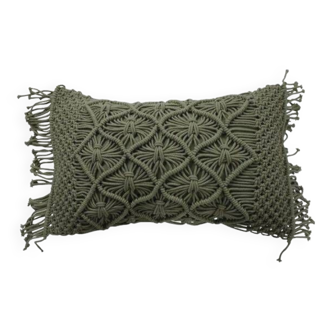 Green woven macramé cushion 40x60 cm