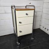 Mid-20th century metal cabinet table on wheels