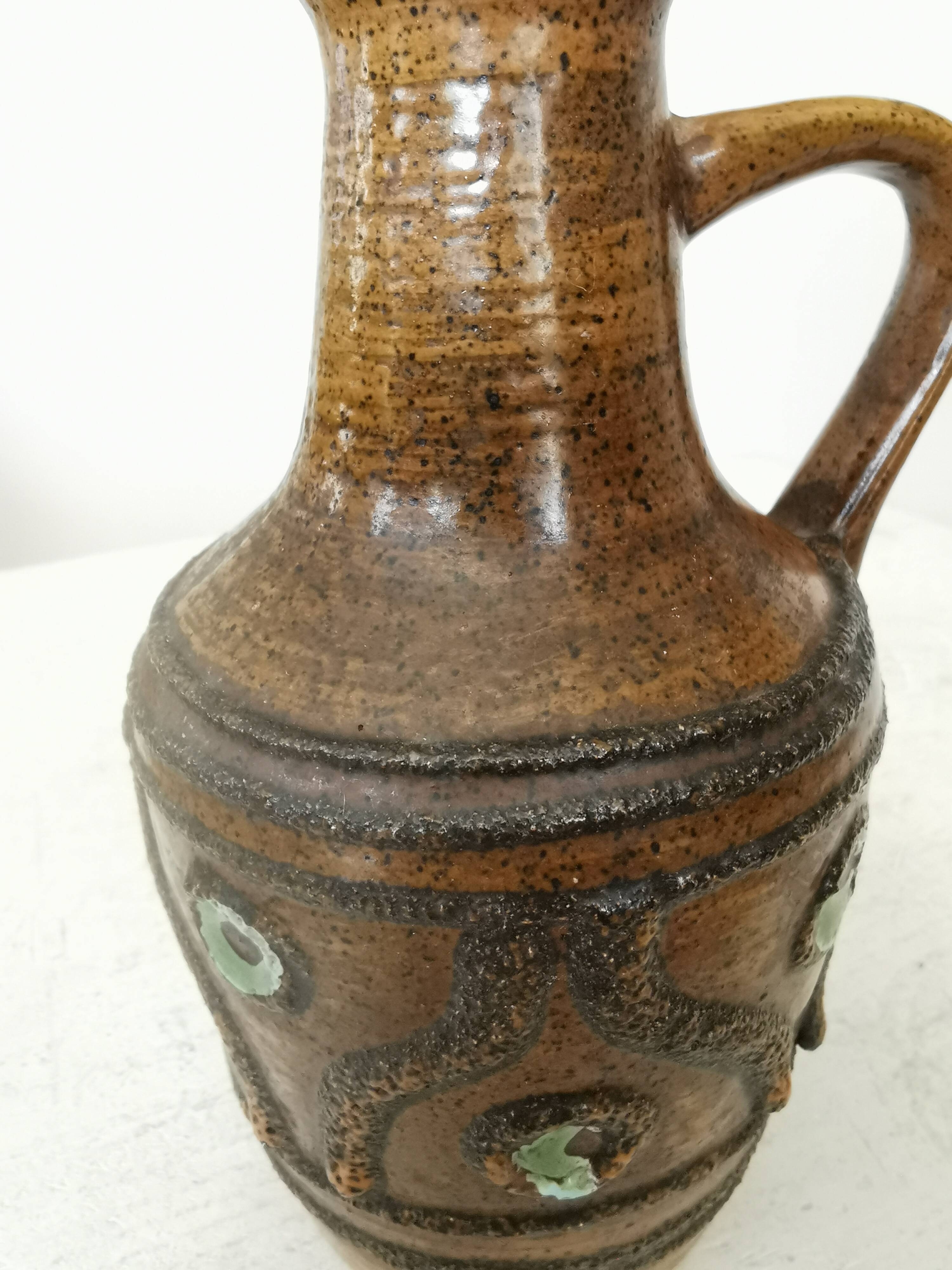 Rustic Ceramic Jug: 1970s West German Pottery Vase, Boho Decor
