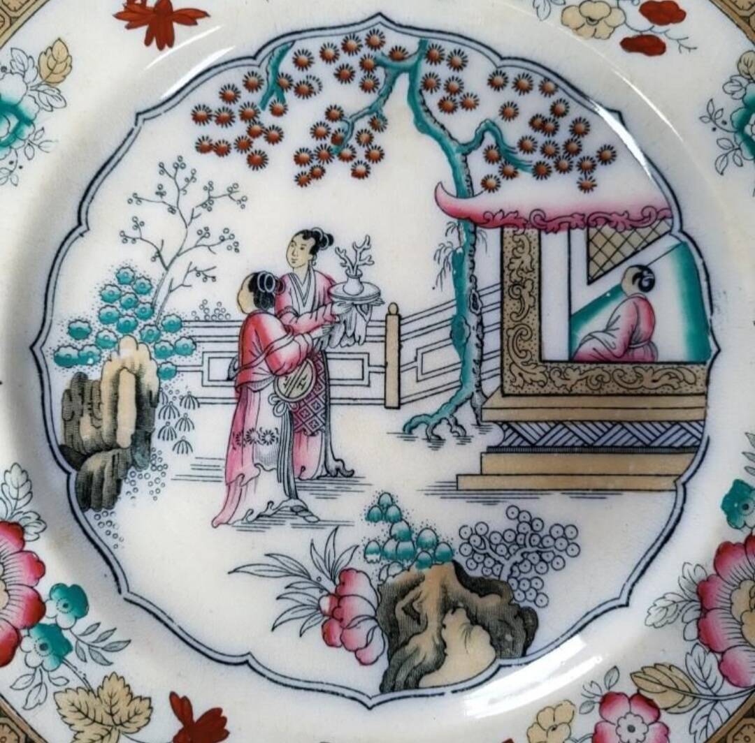 Set of 3 vintage plates gardens and Asian birds