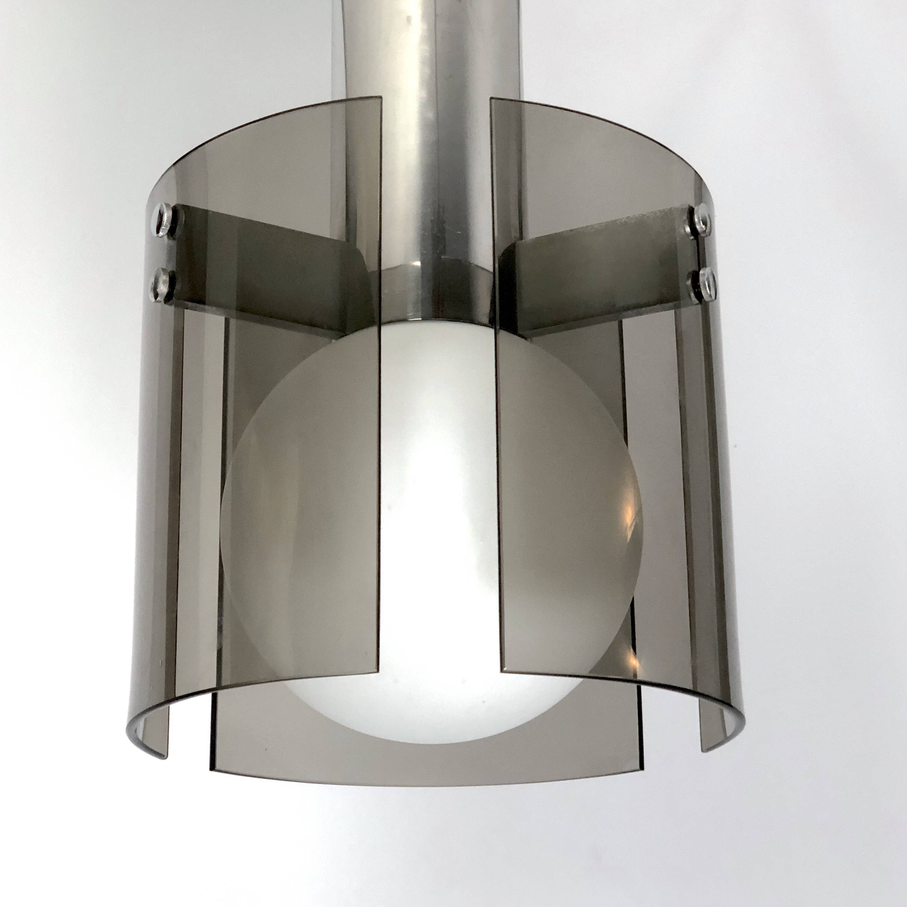 Veca, Italian vintage glass and chrome chandelier