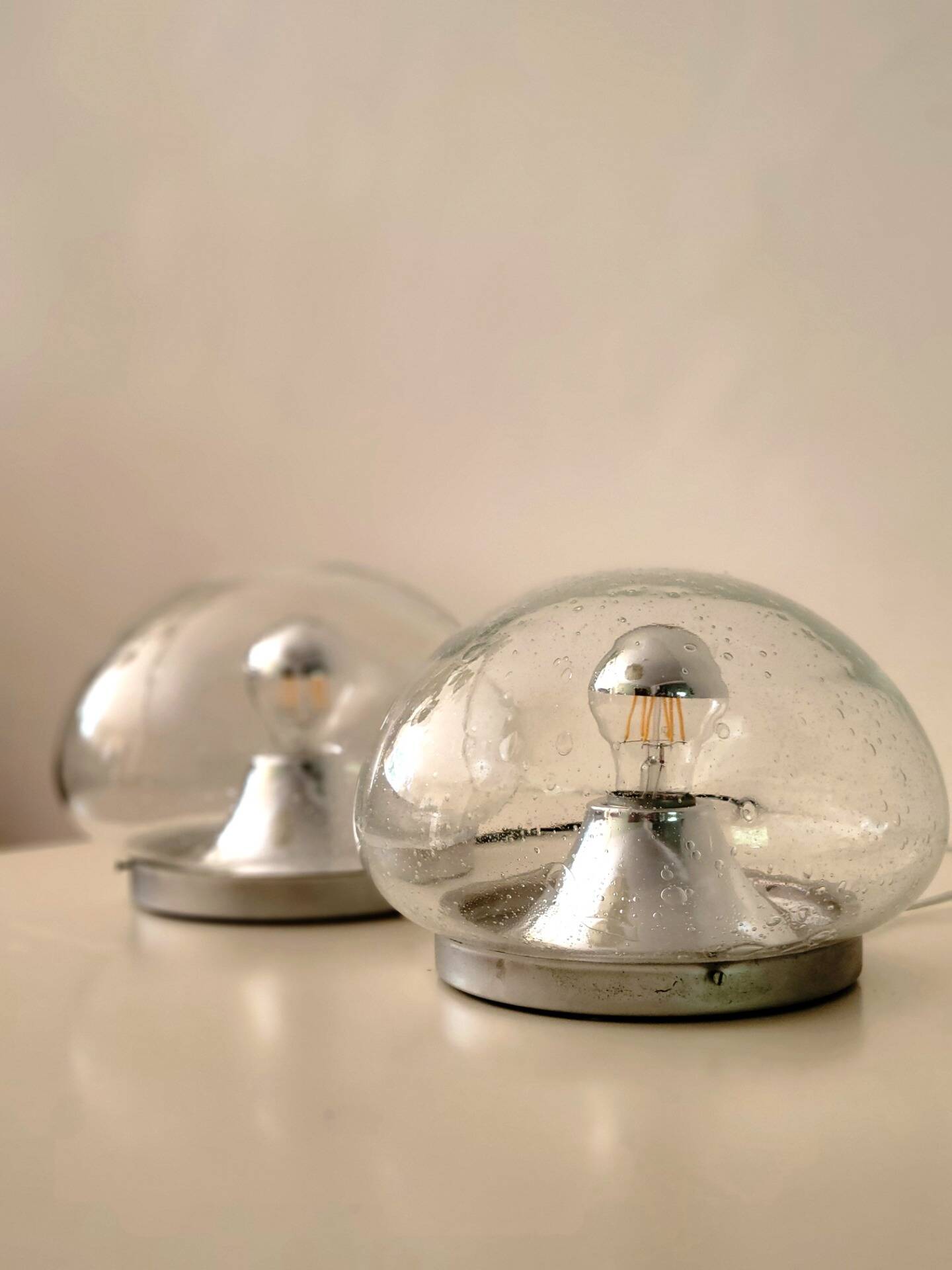 Set of 2 RZB Leuchten wall or ceiling lights in bubble glass, Germany, 1970s