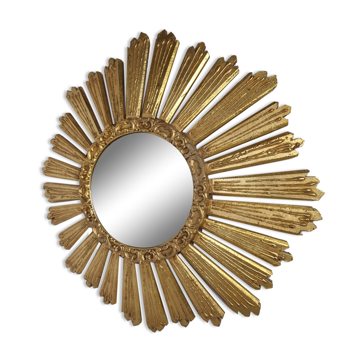 Large vintage golden sunburst mirror 1960s 63cm
