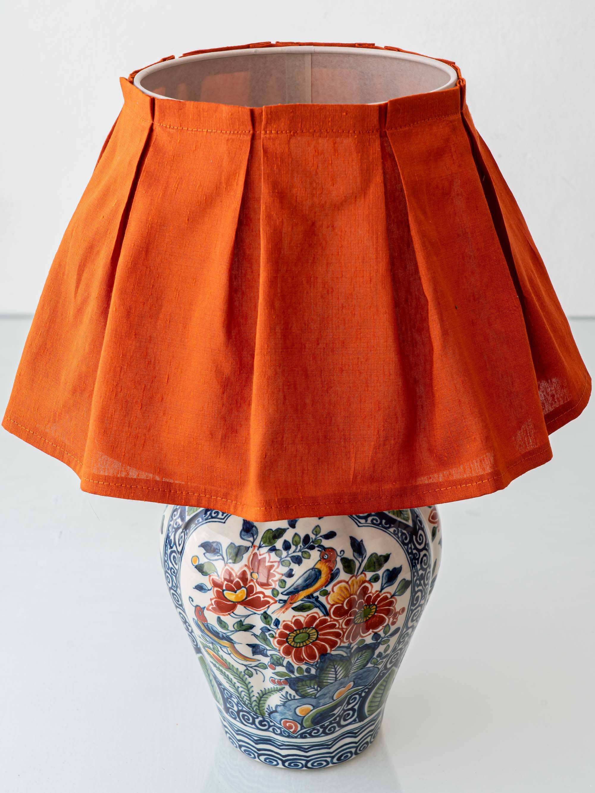 Delft Polychrome Chinoiserie Table Lamp, Tichelaar Makkum, New Silk Shade