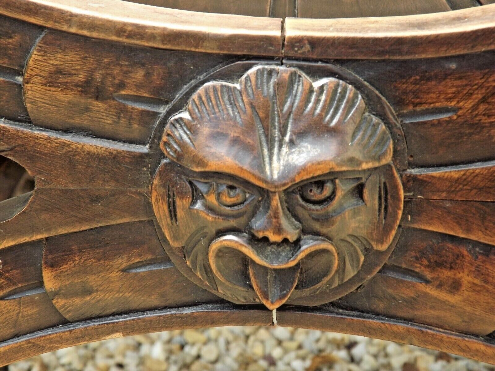 Dagobert armchair curule hard carved walnut demon head detail 3675