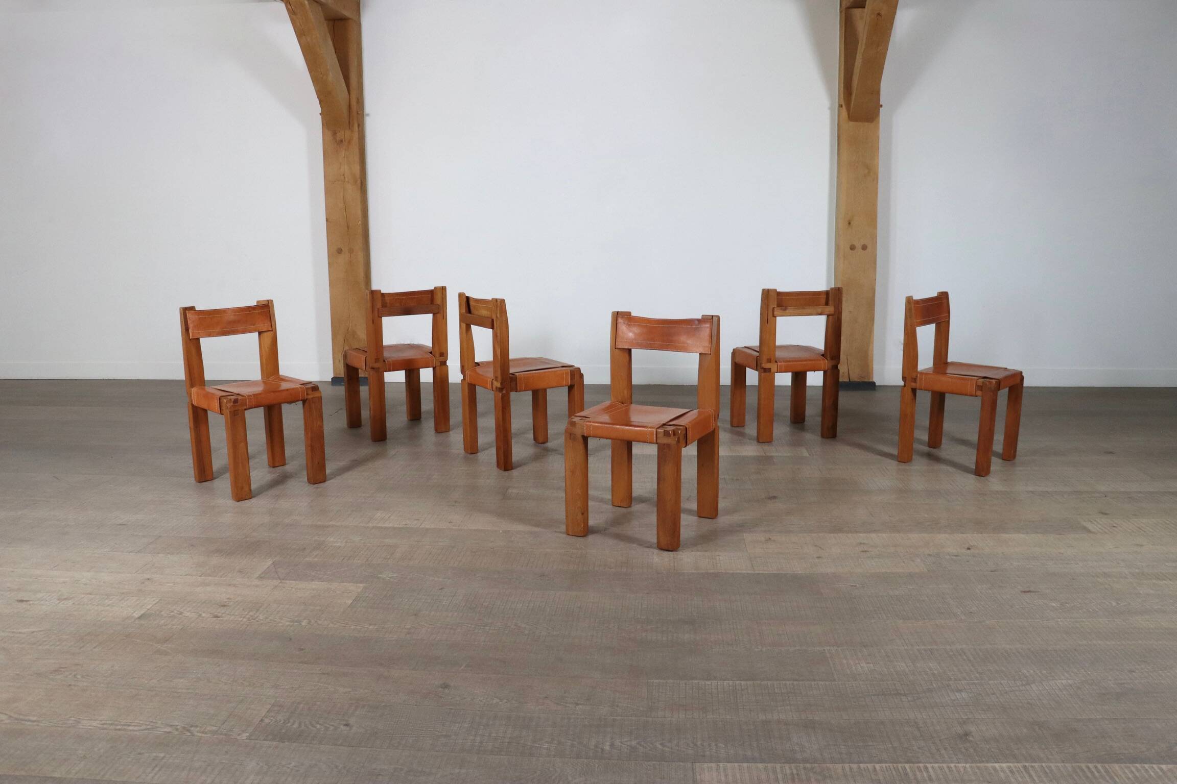 Set of 6 Pierre Chapo S11 Dining Chairs, France, 1960s