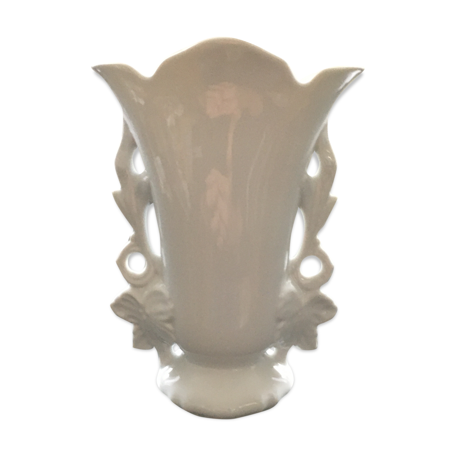 White vase flowery handles