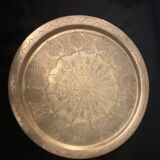 Old oriental tray in yellow copper