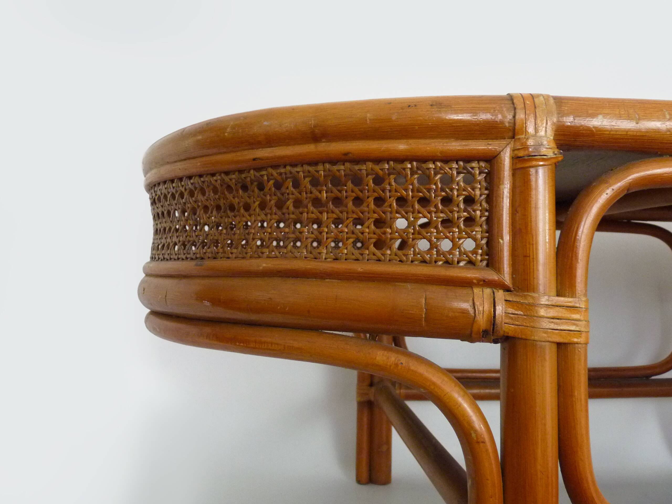 Vintage rattan and wicker coffee table, rattan end table, rattan coffee table.