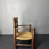 Brutalist French low rush oak side armchair by Charles Dudouyt ca 1940s