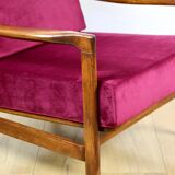 Wooden vintage brown armchair, burgundy raspberry, design by Z. Bączyk - 2 pieces available