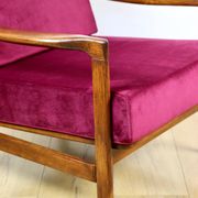 Wooden vintage brown armchair, burgundy raspberry, design by Z. Bączyk - 2 pieces available