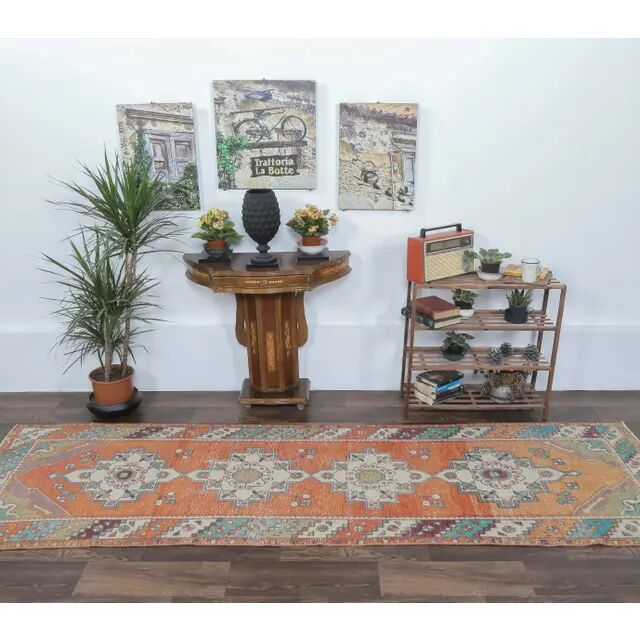 Vintage red Turkish hand-knotted runner 94x290