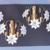 Set of 4 Murano White Flowers Wall Light, 1970s