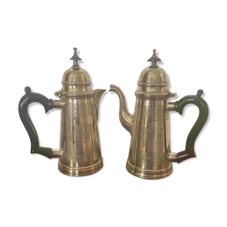 Pair of vintage silver-plated coffee/tea pots - black sculpted handle