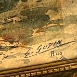 Watercolor by Emile Gudin (1874-1957), rue de Riez, southern town