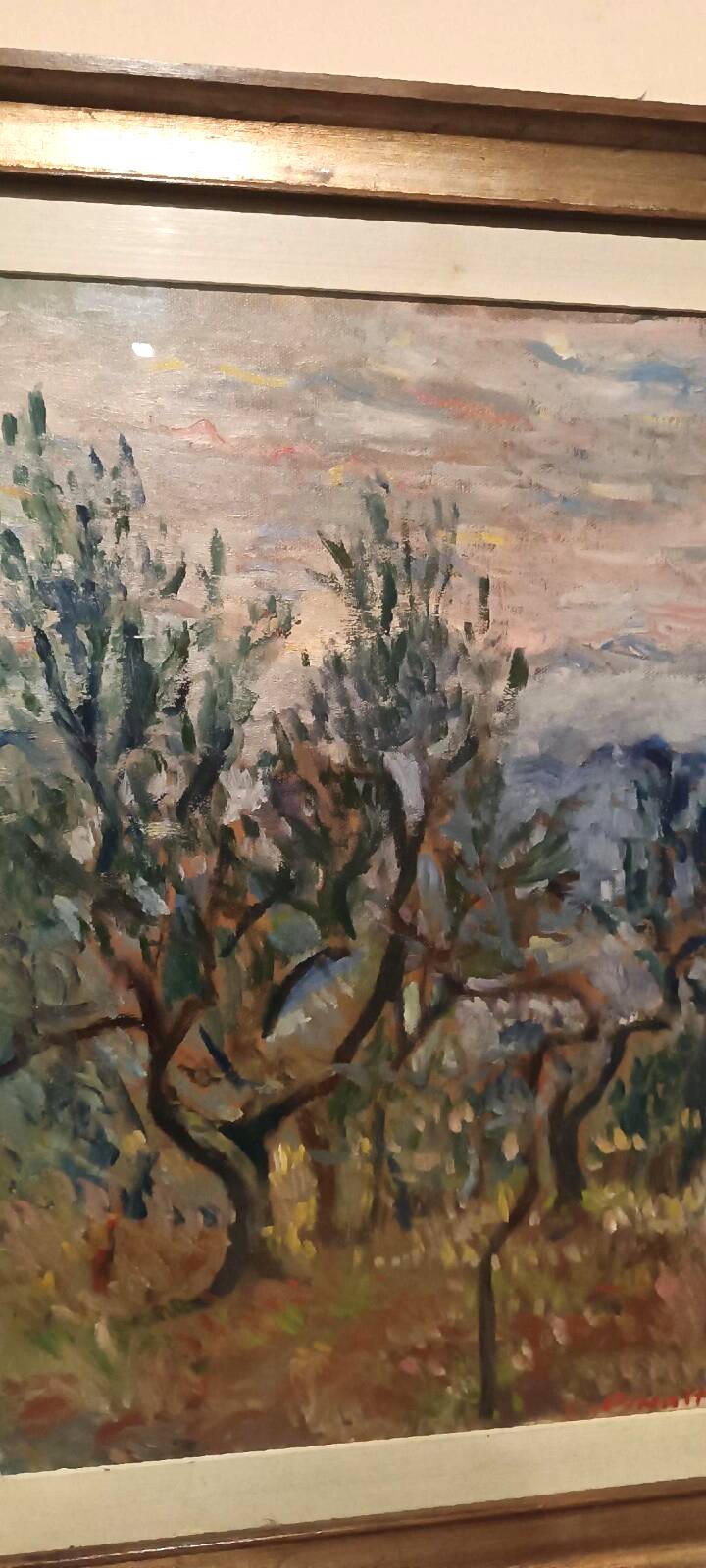 Oil painting on canvas, landscape, trees, Christine Oswalt, fishermen