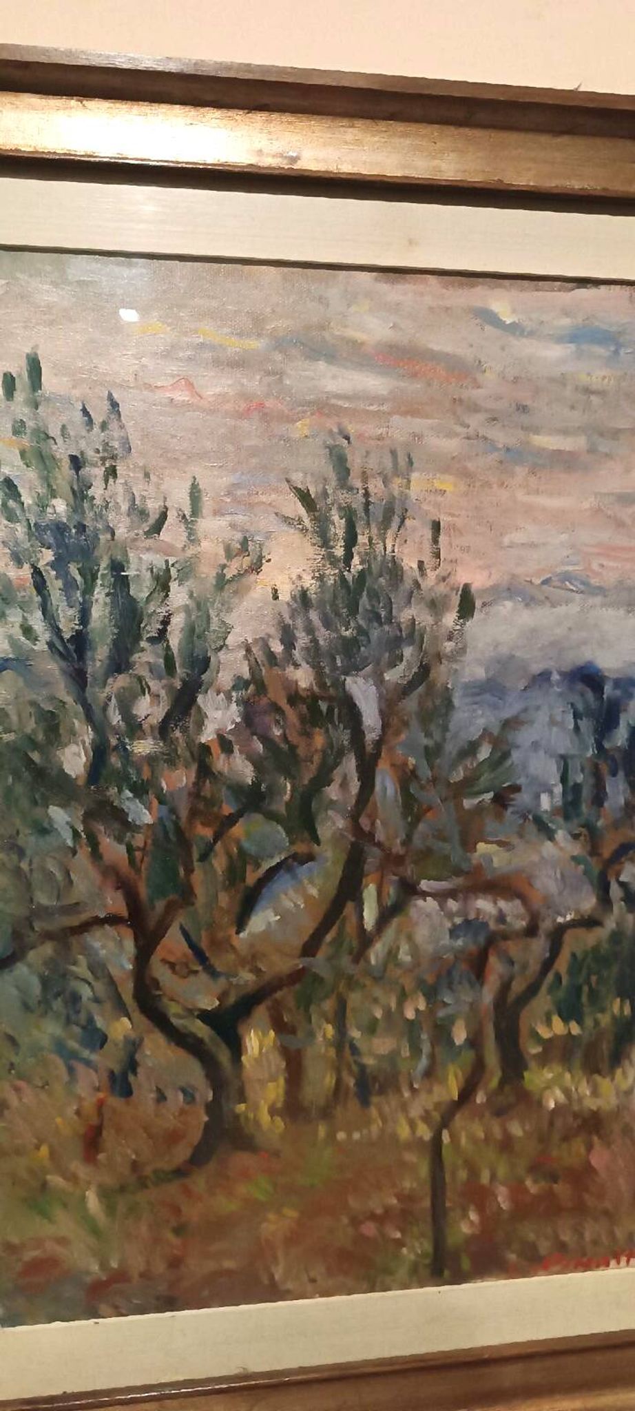 Oil painting on canvas, landscape, trees, Christine Oswalt, fishermen