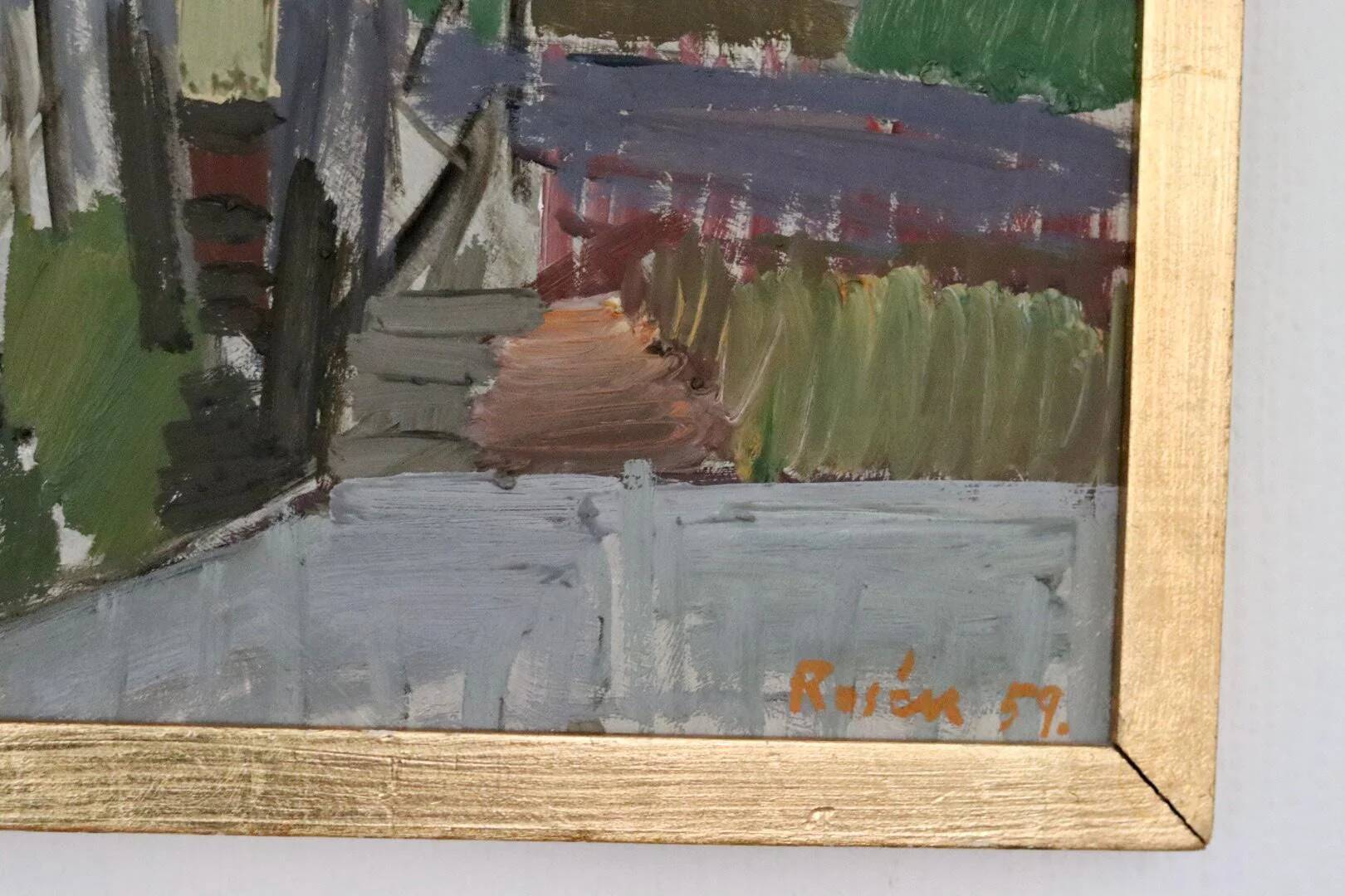 Huile sur panneau originale – « Vue » de Sven Olof Rosén – Signée, encadrée 49 × 34