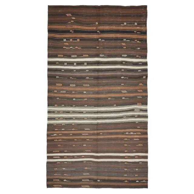 1970s vintage Turkish Oushak handmade wool cotton brown runner rug 170x317
