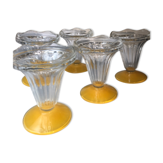 Lot de 5 coupes à glace vintage jaunes givrées