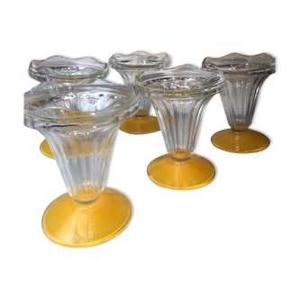 Set of 5 frosted yellow vintage ice cups