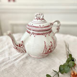 Teapot and its English style sugar bowl fine earthenware from Creil and Montereau. Model "Pink crests" late 19th around 1876