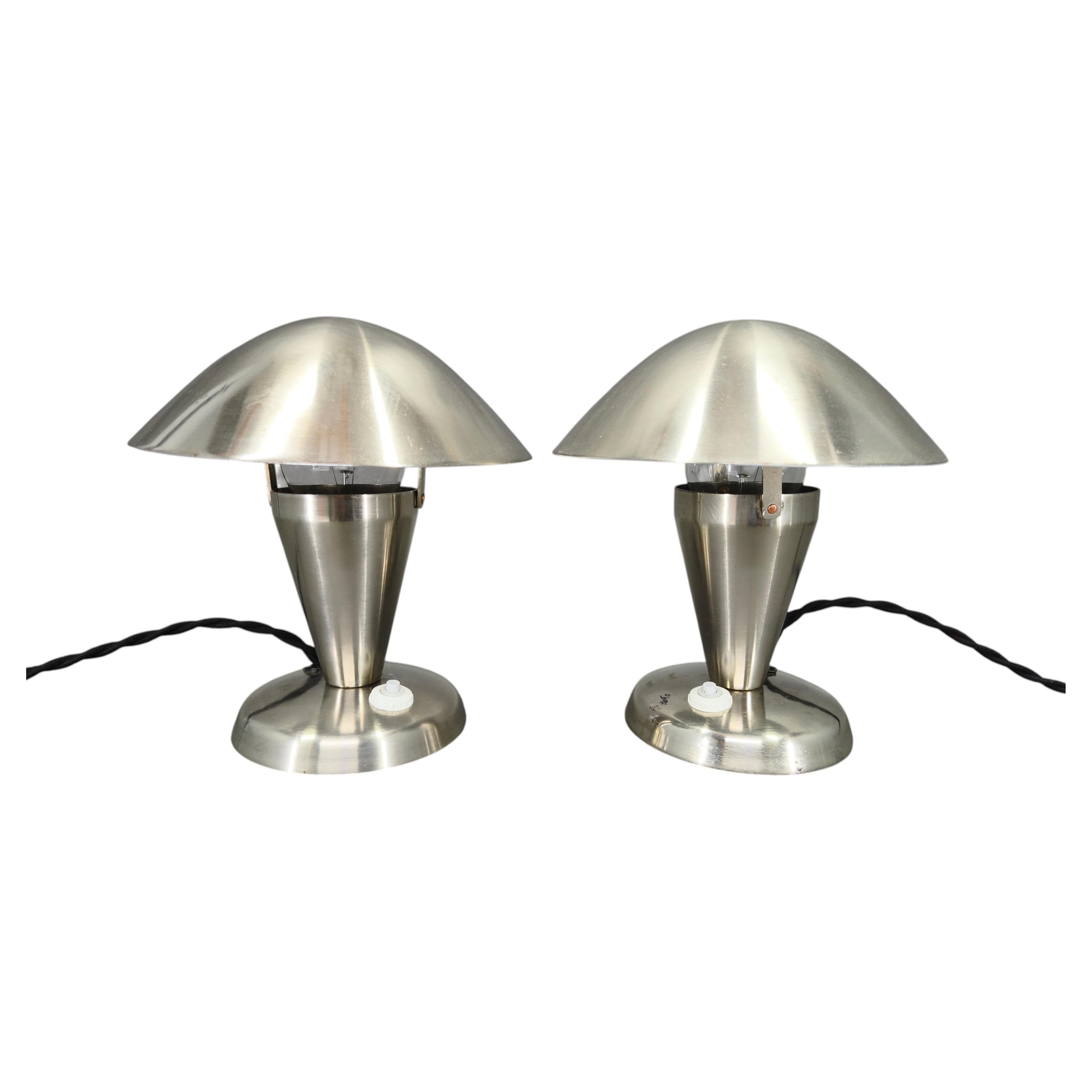 Pair of Bauhaus Chrome Adjustable Table Lamps, 1930s Czechoslovakia